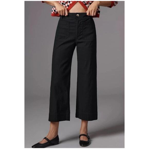 Anthropologie Maeve The Colette Crop Wide Leg Linen Pants Size 30 Black P20 - Picture 4 of 11